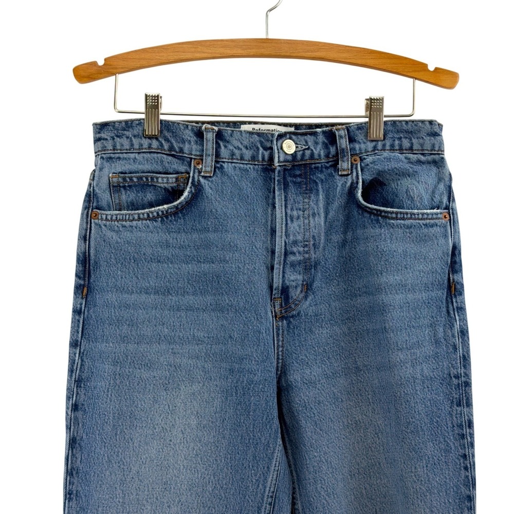 REFORMATION High Rise Wide Leg Jeans Light Wash Raw Hem Womens 28 - Picture 9 of 16